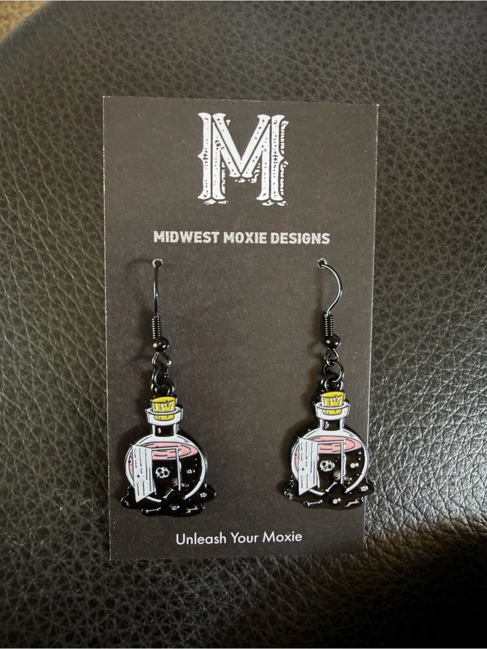Potion Bottle Dangle Earrings - Pink & Yellow